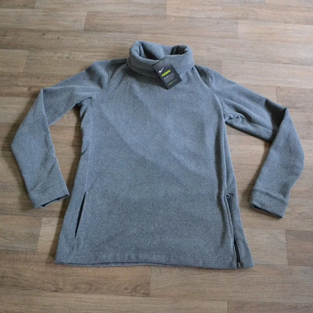 NWT Nike Therma Women's Tunic Training Fleece Cowlneck Pullover Charcoal Size S